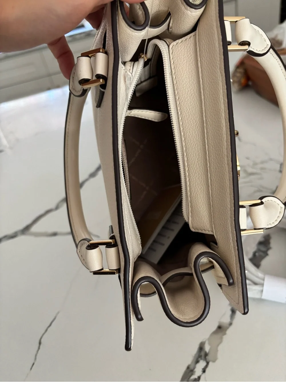 Michael Kors Cream & Black Snake-Print Leather Satchel with Gold Hardware